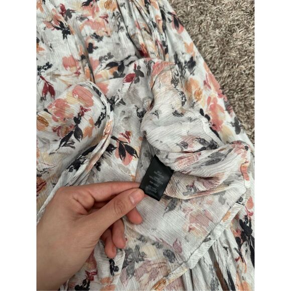 Torrid Maxi Gauze Walk-Through Dress Asymmetrical Floral Plus Sz 1 White/Orange - Picture 5 of 13